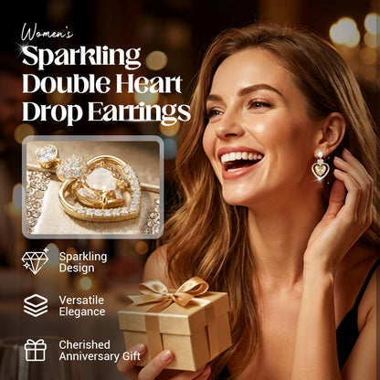 📢📢50 % DE RÉDUCTION !! ⏰Boucles d'oreilles pendantes à double cœur scintillantes pour femme