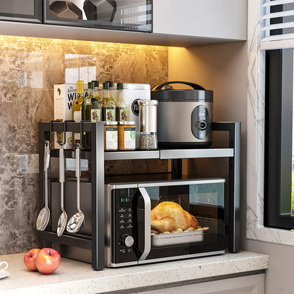 📢📢40% DE RÉDUCTION !! ⏰Étagère extensible pour micro-ondes – Réglable, capacité de charge de 75 kg et équipée de crochets – Idéale pour la cuisine, le garde-manger et l'atelier 🏠