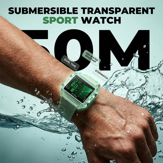 📢📢40% DE RÉDUCTION !! ⏰ Montre Numérique Transparente et Étanche 50M – ABS + Silicone + Acrylique – Affichage LED Clair & Design Givré pour Sport, Bureau et Sorties Nocturnes 🏋️