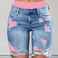 Women’s Distressed Denim Shorts with Colorful Leggings Set
