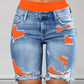 Women’s Distressed Denim Shorts with Colorful Leggings Set