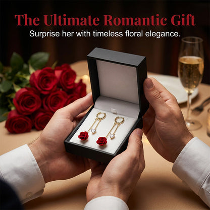 📢📢30% DE RÉDUCTION !! ⏰Boucles d'Oreilles Pendantes Rose Rouge Vintage Française
