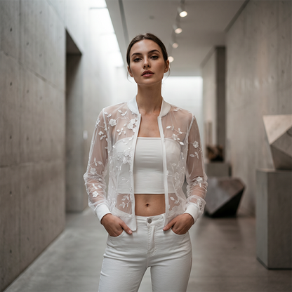 Veste en Maille Transparente Florale d'Été pour Femme
