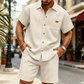 📢📢40% DE RÉDUCTION !! ⏰Ensemble Chemise & Short en Maille Gaufre à Manches Courtes pour Homme