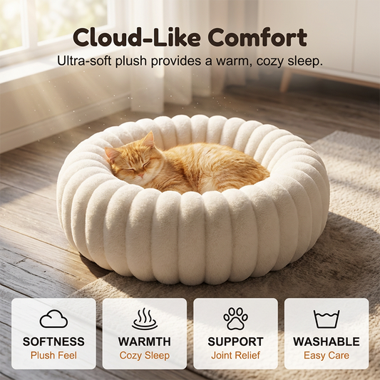 📢📢50% DE RÉDUCTION !! ⏰ Panier rond apaisant ultra-doux pour chat et chien – Bordure surélevée, nid douillet parfait pour des siestes sereines 🐶☁️