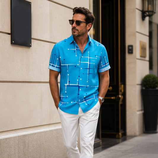 📢📢40% DE RÉDUCTION !! ⏰ Chemise Homme Imprimé Géométrique – Mélange – Coupe Ample & Douceur Été for Vacances