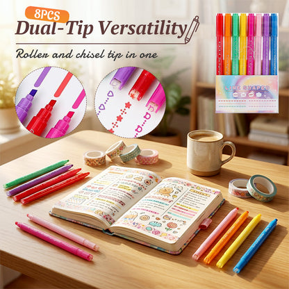 📢📢40% DE RÉDUCTION !! ⏰Lot de 8 Surligneurs Double Pointe à Motifs Courbes