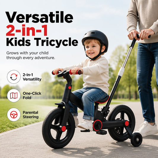 📢📢40% DE RÉDUCTION !! ⏰🚲 Tricycle Évolutif 4-en-1 pour Enfants – Acier Carbone – Vélo Équilibre + Poussette & Poignée Parentale for 6+ Ans