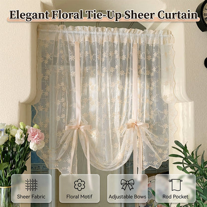 📢📢50% DE RÉDUCTION !! ⏰ Voilage Brodé Floral à Nouer – Polyester – Broderies Délicates & Rubans Ajustables pour Lumière Douce et Intimité ✨