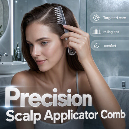 📢 -50% !! ⏰ Peigne Applicateur de Soin du Cuir Chevelu – PC + Silicone + Métal – 45×160 mm – 6 Dents – Embouts Roulants – Transparent/Rose 💆‍♂️