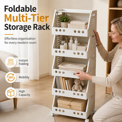 📢📢40 % DE RÉDUCTION !! ⏰ Organisateur de Rangement Pliable à Plusieurs Niveaux – Roulettes 360° & Gain de Place for Un Intérieur Organisé et Mobile ✨📦