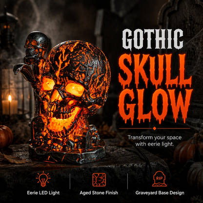 📢📢40% DE RÉDUCTION !! ⏰Lampe Tête de Mort en Résine d'Halloween - Ornement Lumineux de Table