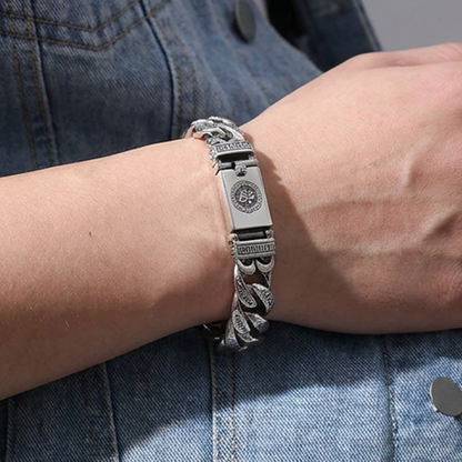 📢📢40 % DE RÉDUCTION !! ⏰Bracelet Mantra Rétro pour Homme – Six Syllabes Gravées & Finition Argent Vintage – Double Chaîne, 18–22 cm for Style Spirituel ✨
