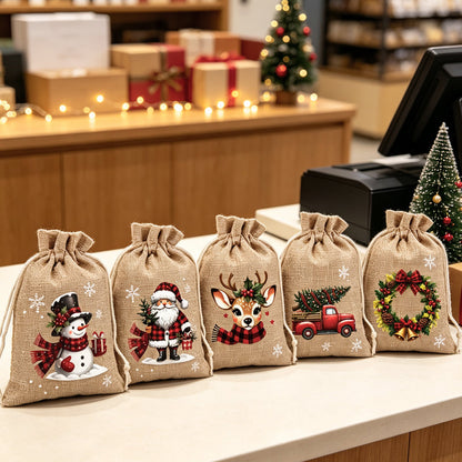 📢📢40 % DE RÉDUCTION !! ⏰ Sacs cadeaux Noël – Imprimés festifs, cordon & réutilisables ✨