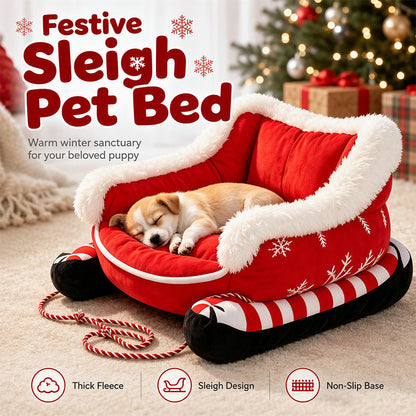 📢📢40 % DE RÉDUCTION !! ⏰ Répandez la Joie & Économisez Gros ! 🎄🎁 Lit Traîneau de Noël pour Animaux avec Coussin Amovible