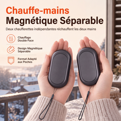 Chauffe-mains rechargeable magnétique détachable 2 en 1, mini chauffe-mains électrique USB portable