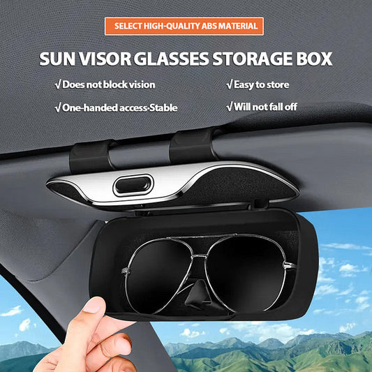 📢📢40 % DE RÉDUCTION !! ⏰ Boîte de rangement pour lunettes sur pare-soleil de voiture – Protection intégrale – Accessible en un geste, sangle ajustable & antidérapant – fini les rayures et le désordre 🧺