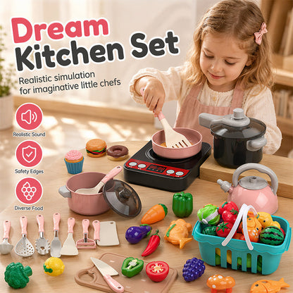📢📢40% DE RÉDUCTION !! ⏰ Ensemble Jouet de Cuisine pour Jeux de Rôle – Plaque à Induction Réaliste avec Effets Sonores & Aliments Découpables, ABS Certifié Sécurisé for l'Imagination des Enfants ✨👶