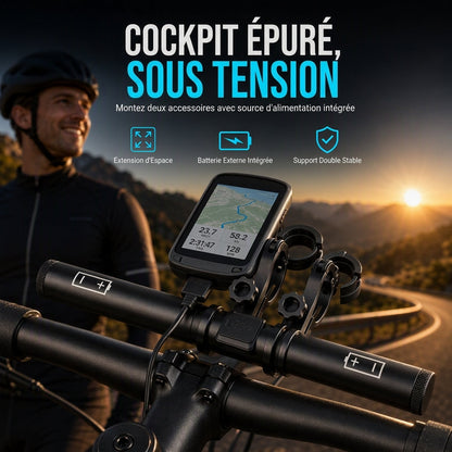 📢📢40 % DE RÉDUCTION !! ⏰Support d'extension de guidon de vélo avec fonction de batterie externe USB et support de lampe de poche pour vélo