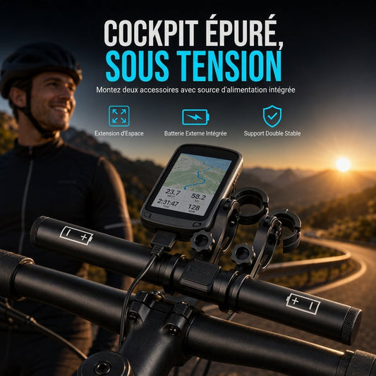 📢📢40 % DE RÉDUCTION !! ⏰Support d'extension de guidon de vélo avec fonction de batterie externe USB et support de lampe de poche pour vélo