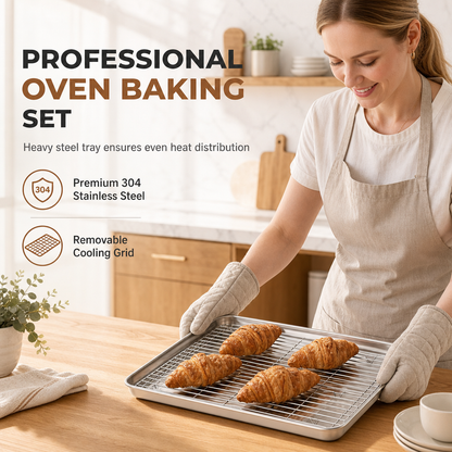 📢📢40% DE RÉDUCTION !! ⏰ Plaque de Cuisson Rectangulaire en Acier Inoxydable avec Grille de Refroidissement, Accessoire Four Polyvalent pour Rôtissage & Pâtisserie🍰