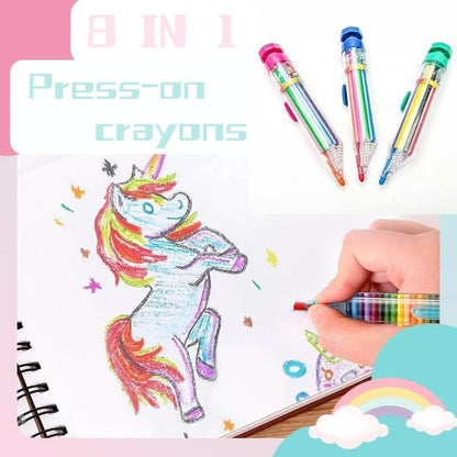 📢📢50% DE RÉDUCTION !! ⏰ Crayons de couleur à bouton-poussoir 8 en 1 – Huit couleurs, rechargeables et faciles à transporter