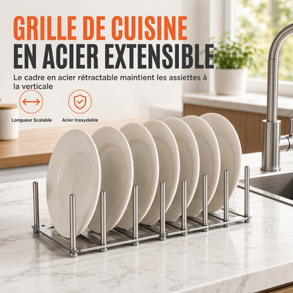 🛒 Offre limitée : –50 % ! 🍽️ Étagère de cuisine extensible en inox – Fini les plans de travail encombrés et les placards en désordre – Rails ajustables, gain de place vertical, anti-rouille – Idéal pour tiroirs standard 🔧