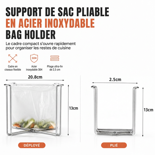 📢📢40% DE RÉDUCTION !! ⏰ Support Porte-Sac Poubelle Pliable – Inox 304 Antirouille, Format Compact et Collecte Propre