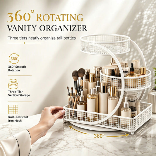 📢📢40% DE RÉDUCTION !! ⏰Étagère organisateur de cosmétiques rotative pour coiffeuse et plan de travail de salle de bain – Rangement maquillage et soins de la peau