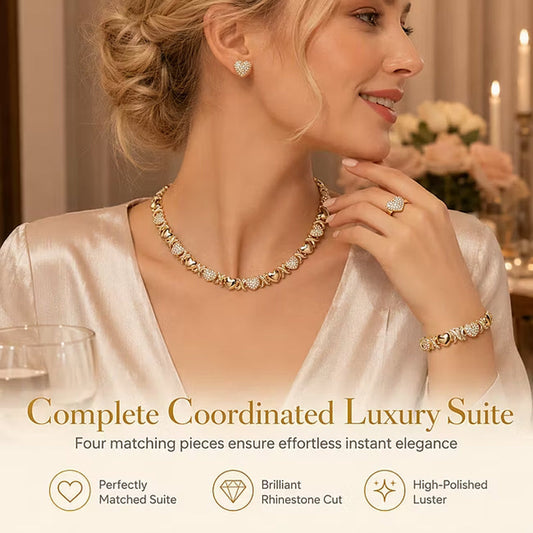 💝 50% DE RÉDUCTION! ✨ Parure 4 bijoux cœur – Collier, bracelet, bague & boucles, finition dorée ✨