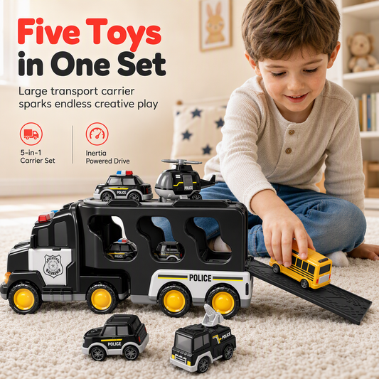📢📢40% DE RÉDUCTION !! ⏰Coffret camion porte-voitures à inertie pour enfants – 1 grand camion de transport et de rangement et 6 petites voitures