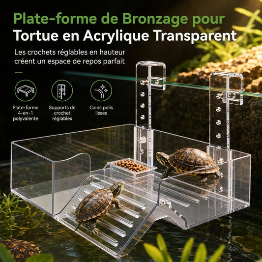 📢📢40% DE RÉDUCTION !! ⏰Plateforme de repos en acrylique suspendue réglable pour tortues, adaptée aux aquariums à haut niveau d'eau