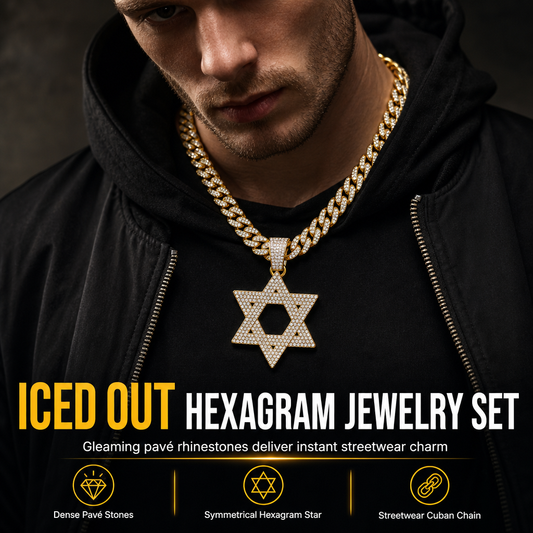 Hip Hop Iced Out Rhinestone Hollow Star of David with 50cm Chain