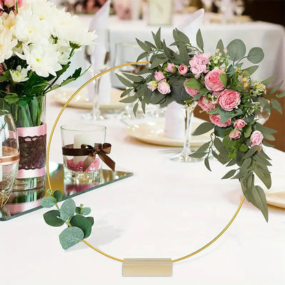 📢📢40% DE RÉDUCTION !! ⏰Centre de Table Floral en Métal Doré avec Socle en Bois et Guirlande LED – Décoration Élégante pour Mariages & Événements
