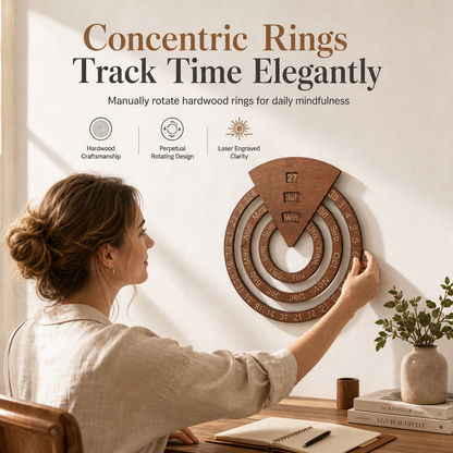 📢📢40% DE RÉDUCTION !! ⏰Calendrier Perpétuel Mural Rotatif en Bois - Décoration Circulaire