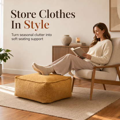 📢📢40% DE RÉDUCTION !! ⏰ Housse de Pouf de Rangement : À Garnir de Vêtements, Grande Fermeture Éclair, Lavable, 45x45x23cm🧺🛋️