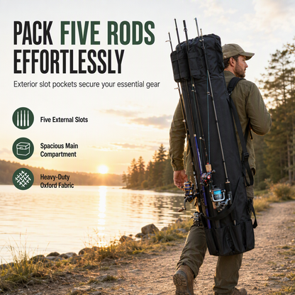 📢📢40% DE RÉDUCTION !! ⏰ Sac Seau Pliable Cylindrique pour Cannes à Pêche – Oxford Imperméable, 5 Cannes, Rangement Matériel ✨