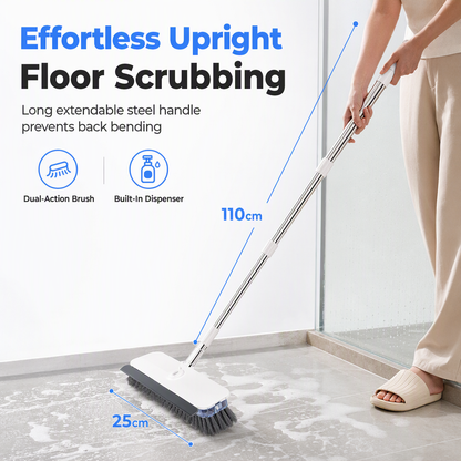 📢📢40 % DE RÉDUCTION !! ⏰Brosse de Nettoyage de Sol à Long Manche avec Poils Rigides et Raclette 2-en-1, Outil de Nettoyage de Salle de Bain avec Distributeur de Savon Intégré et Tête Amovible
