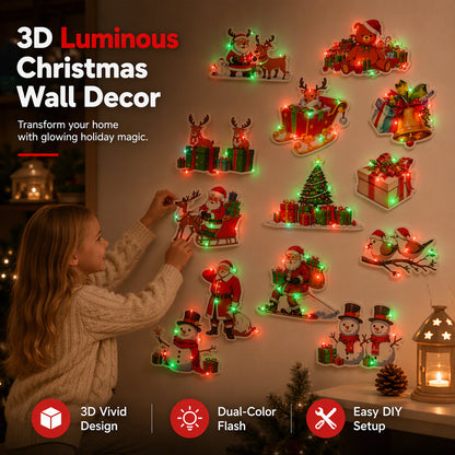 📢📢50 % DE RÉDUCTION !! ⏰Veilleuses Stickers Muraux Lumineux de Noël avec Socles Lumineux - Père Noël, Bonhomme de Neige, Renne et Sapin