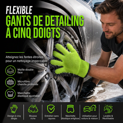 📢📢50 % DE RÉDUCTION !! ⏰Gant de lavage automobile en peluche épaissie à cinq doigts avec maille sandwich pour le détail automobile et le nettoyage domestique
