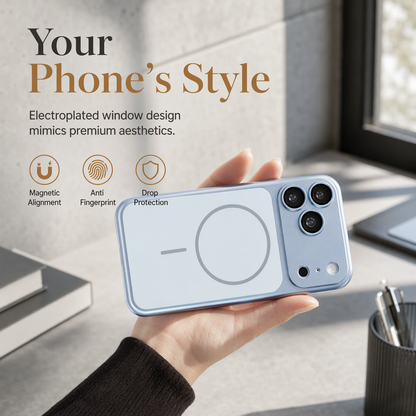 Magnetic Matte Electroplated Phone Case with Large Window Protector Full Coverage Protective Cover