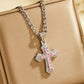 📢📢40 % DE RÉDUCTION !! ⏰Collier Pendentif Croix Hip-Hop Double Rang en Strass avec Chaîne Figaro