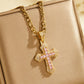 📢📢40 % DE RÉDUCTION !! ⏰Collier Pendentif Croix Hip-Hop Double Rang en Strass avec Chaîne Figaro