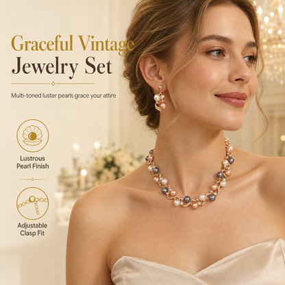 📢📢40 % DE RÉDUCTION !! ⏰ Parure de Bijoux Mariage et Soirée 2 Pièces Collier et Boucles d'Oreilles Floral Vintage en Perles