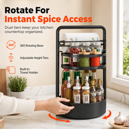 📢📢50 % DE RÉDUCTION !! ⏰ Porte-épices rotatif à 360° : rangement pour grandes bouteilles, anti-rouille, montage sans outil