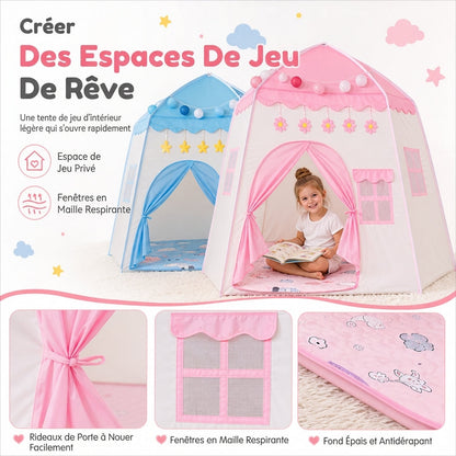 Tente de Jeu Intérieure pour Enfants - Maison de Jeu Château de Princesse, Base Secrète de Lit pour Tout-Petits